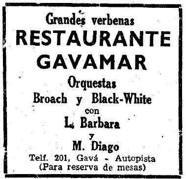 Anunci de les revetlles amb orquestra del Restaurant Gavamar de Gav� Mar publicat al diari LA VANGUARDIA (18 de Juny de 1955)